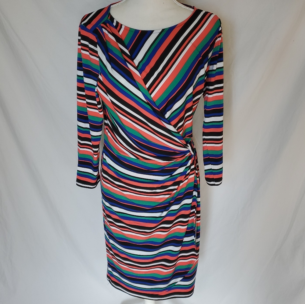 Tahari Striped Wrap Multicolored Dress